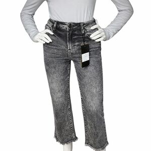 Risen Acid Black High Rise Straight Jeans Size 0/24 NWT | Raw Hem